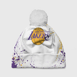 Шапка с помпоном LA LAKERS, цвет: 3D-белый