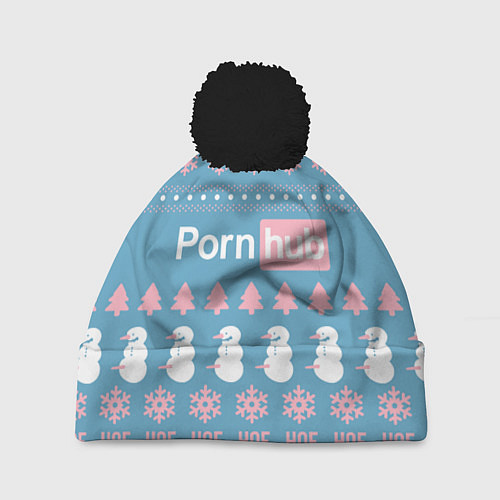 Шапка c помпоном Pornhub - christmas sweater / 3D-Черный – фото 1