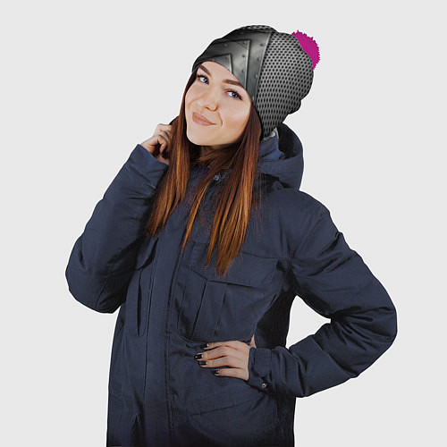 Шапка c помпоном Броня металлическая / 3D-Малиновый – фото 2