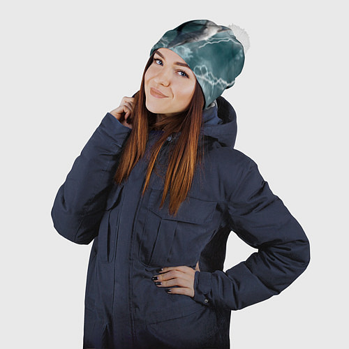 Шапка c помпоном Грозовой кошак / 3D-Белый – фото 2