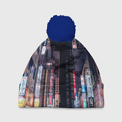 Шапка с помпоном Ночной Токио, цвет: 3D-тёмно-синий