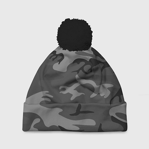 Шапка c помпоном Военный камуфляж / 3D-Черный – фото 1