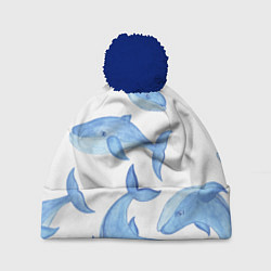 Шапка с помпоном Косяк китов, цвет: 3D-тёмно-синий