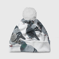 Шапка с помпоном Голуби, цвет: 3D-белый