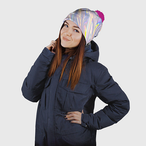 Шапка c помпоном Фольга / 3D-Малиновый – фото 2