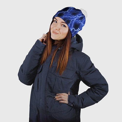 Шапка c помпоном МОЛНИЯ NEON / 3D-Белый – фото 2