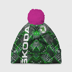 Шапка с помпоном SKODA, цвет: 3D-малиновый