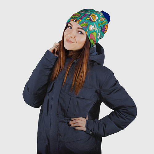 Шапка c помпоном Pop art comics / 3D-Тёмно-синий – фото 2