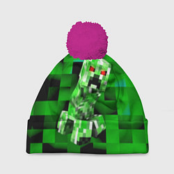 Шапка с помпоном Minecraft creeper, цвет: 3D-малиновый