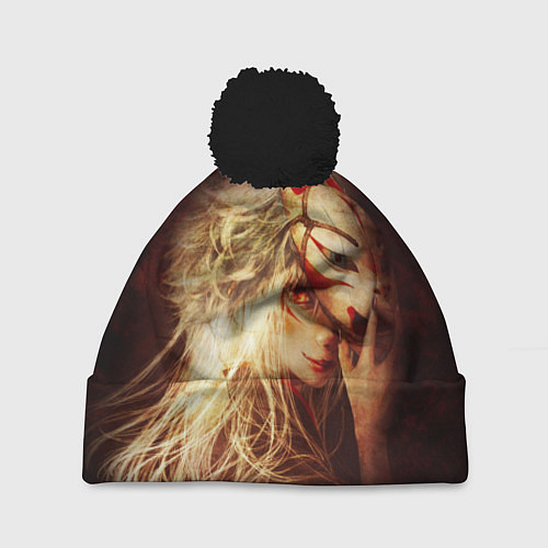 Шапка c помпоном Кицуне / 3D-Черный – фото 1