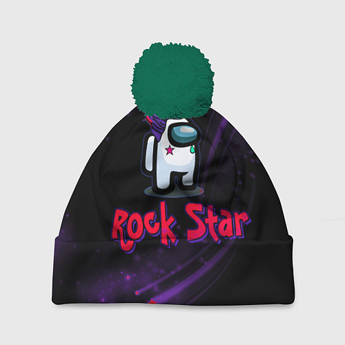 Шапка c помпоном Among Us Rock Star / 3D-Зеленый – фото 1