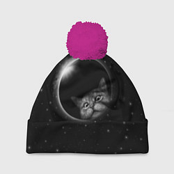 Шапка с помпоном Кот в Космосе, цвет: 3D-малиновый