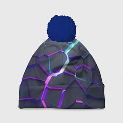 Шапка с помпоном НЕОНОВЫЙ РАЗЛОМ 3Д РАЗЛОМ, цвет: 3D-тёмно-синий