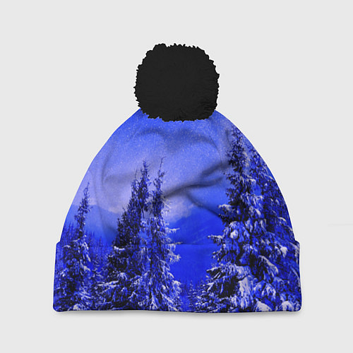 Шапка c помпоном Зимний лес / 3D-Черный – фото 1