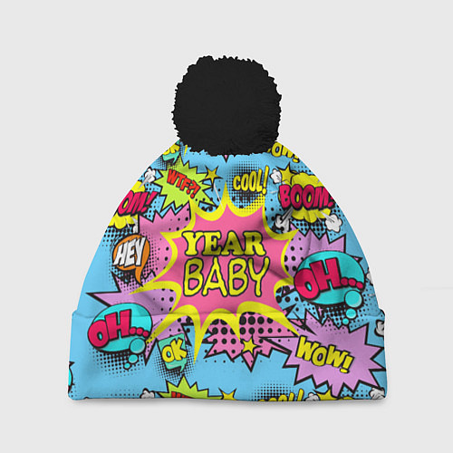 Шапка c помпоном Year baby Pop art print / 3D-Черный – фото 1