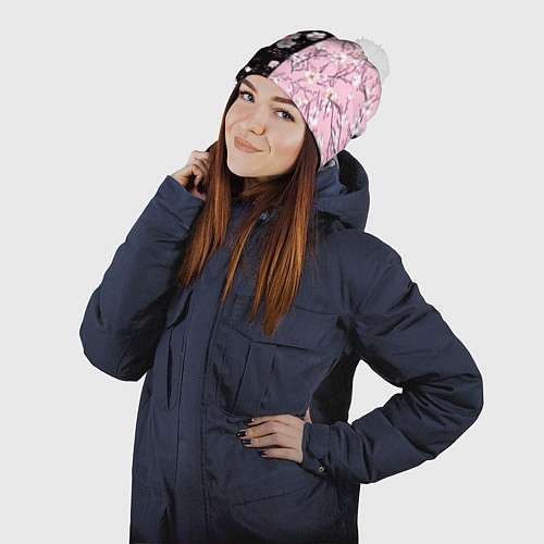 Шапка c помпоном САКУРА SAKURA ВИШНЯ / 3D-Белый – фото 2