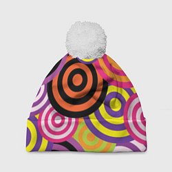 Шапка с помпоном Аннотация разноцветных кругов, цвет: 3D-белый