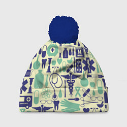 Шапка с помпоном Медицина Паттерн Z, цвет: 3D-тёмно-синий