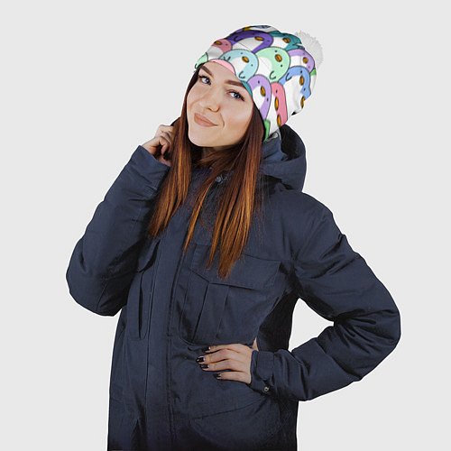 Шапка c помпоном Пингвины / 3D-Белый – фото 2