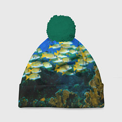 Шапка с помпоном Коралловые рыбки, цвет: 3D-зеленый