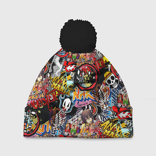 Шапка c помпоном Логотипы Аниме Мультиков / 3D-Черный – фото 1
