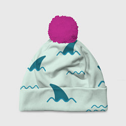 Шапка с помпоном Плавники акул, цвет: 3D-малиновый