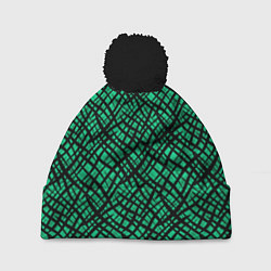 Шапка с помпоном Абстрактный зелено-черный узор, цвет: 3D-черный