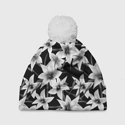 Шапка с помпоном Лилии черно-белые, цвет: 3D-белый