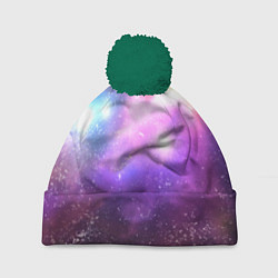 Шапка с помпоном Космос, сияние и звезды, цвет: 3D-зеленый