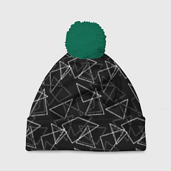 Шапка с помпоном Черно-белый геометрический, цвет: 3D-зеленый