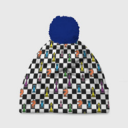 Шапка с помпоном Яркая шахматная доска, цвет: 3D-тёмно-синий