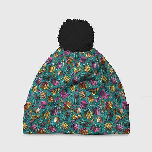 Шапка c помпоном День Рождения / 3D-Черный – фото 1