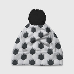 Шапка с помпоном Текстура футбольного мяча, цвет: 3D-черный