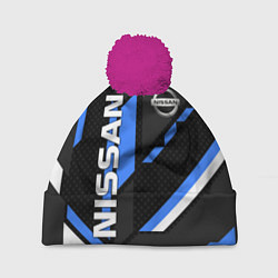 Шапка с помпоном НИССАН ЛОГО СИНИЯ ГЕОМЕТРИЯ CYBER, цвет: 3D-малиновый