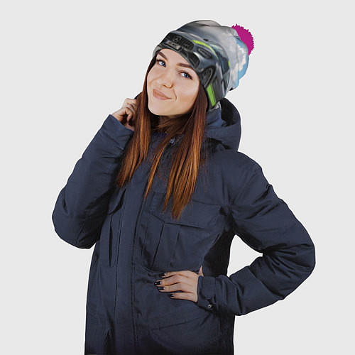 Шапка c помпоном Mercedes V8 Biturbo Racing Team AMG / 3D-Малиновый – фото 2