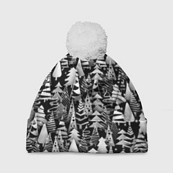 Шапка с помпоном Лес абстрактных ёлок, цвет: 3D-белый