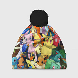 Шапка с помпоном АНИМЕ, ПОКЕМОНЫ ВСЕ ПЕРСОНАЖИ POKEMON, цвет: 3D-черный