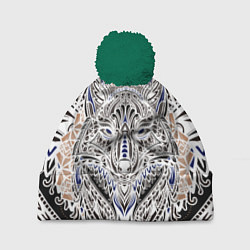 Шапка с помпоном БЕЛАЯ ЭТНИЧЕСКА ЛИСА WHITE FOX, цвет: 3D-зеленый