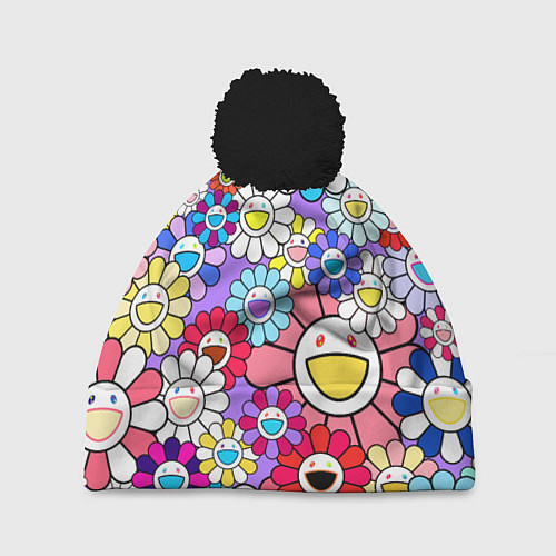 Шапка c помпоном Цветы Takashi Murakami / 3D-Черный – фото 1