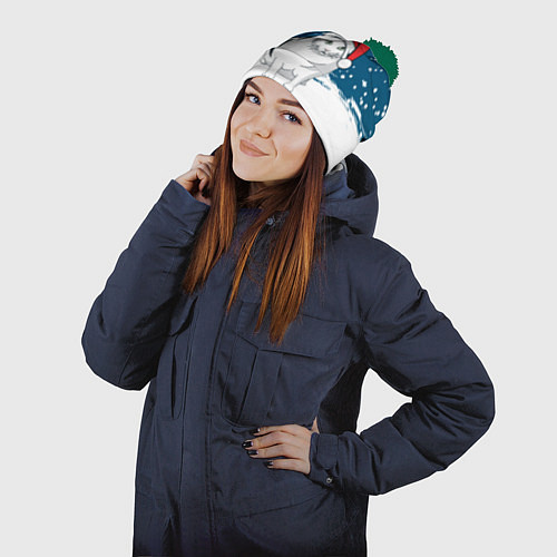 Шапка c помпоном НОВОГОДНИЙ КОТ БЕНДЕР МЕМ / 3D-Зеленый – фото 2