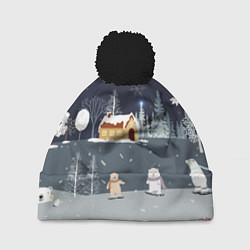 Шапка с помпоном Снеговики и Мишки 2022, цвет: 3D-черный
