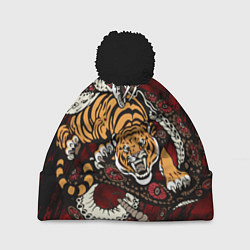 Шапка c помпоном Тигр со Змеёй 2022