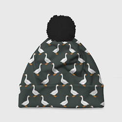 Шапка с помпоном Гуси паттерн, цвет: 3D-черный