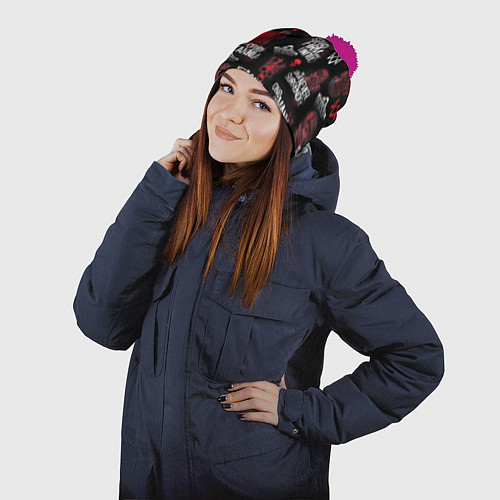 Шапка c помпоном WATCH DOGS LEGION REVOLUTION PATTERN / 3D-Малиновый – фото 2