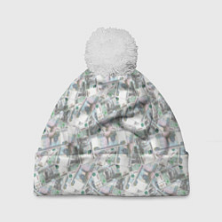Шапка с помпоном Купюры 1000 Рублей деньги, цвет: 3D-белый