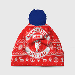 Шапка с помпоном FC Manchester United: Новогодний узор, цвет: 3D-тёмно-синий