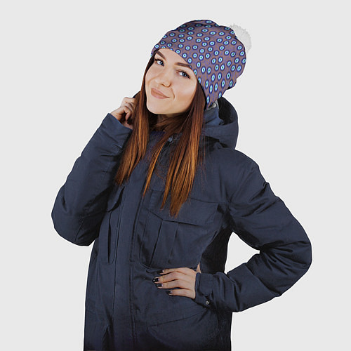 Шапка c помпоном Глаза от сглаза паттерн крупно / 3D-Белый – фото 2