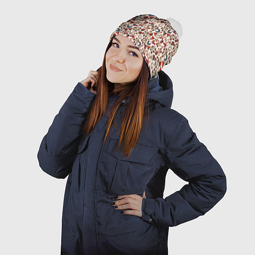 Шапка c помпоном Россия паттерн светлый / 3D-Белый – фото 2