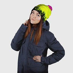 Шапка с помпоном НЕОНОВЫЕ БРЫЗГИ КРАСКИ, цвет: 3D-малиновый — фото 2
