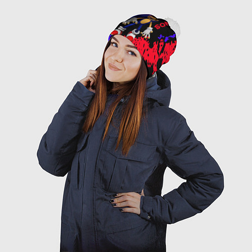 Шапка c помпоном Соник екзе Sonic exe / 3D-Белый – фото 2